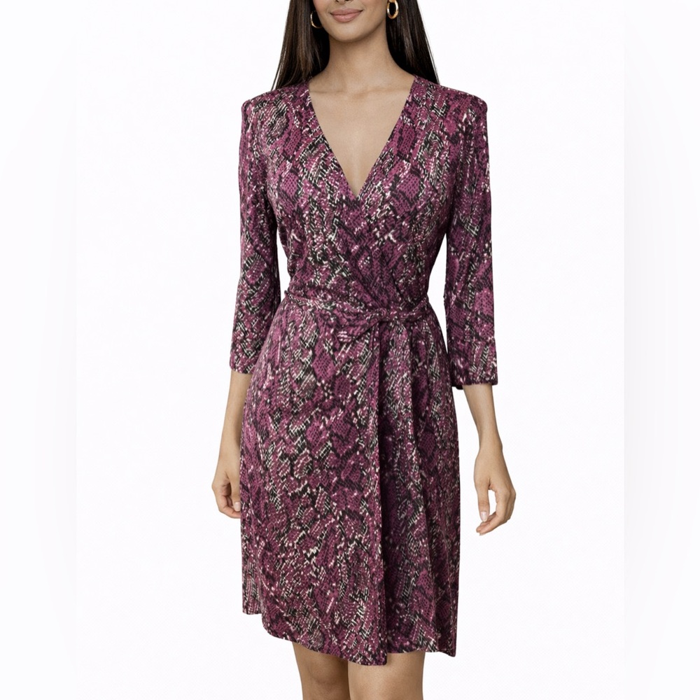 Diane Von Furstenberg Magenta Snake-Print Wrap Dress